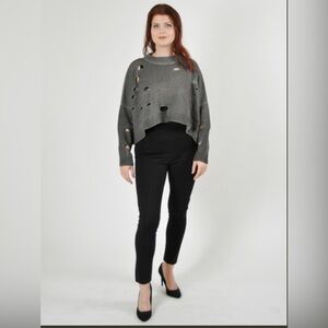 Women’s Ripped pullover weathered cotton sweatshirt,Planet by Lauren G,one size